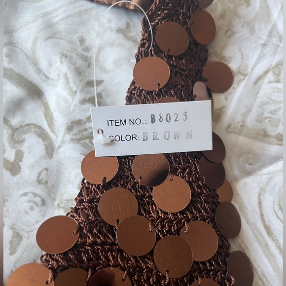 NWT - Vintage Brown Sequins Baguette Crochet Bag, Shimmer 90’s Shoulder Purse - Picture 5 of 7